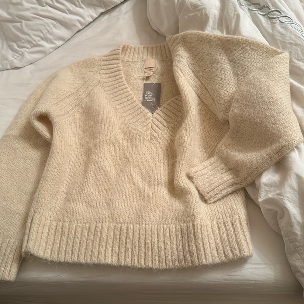 Wool alpaca blend v neck sweater